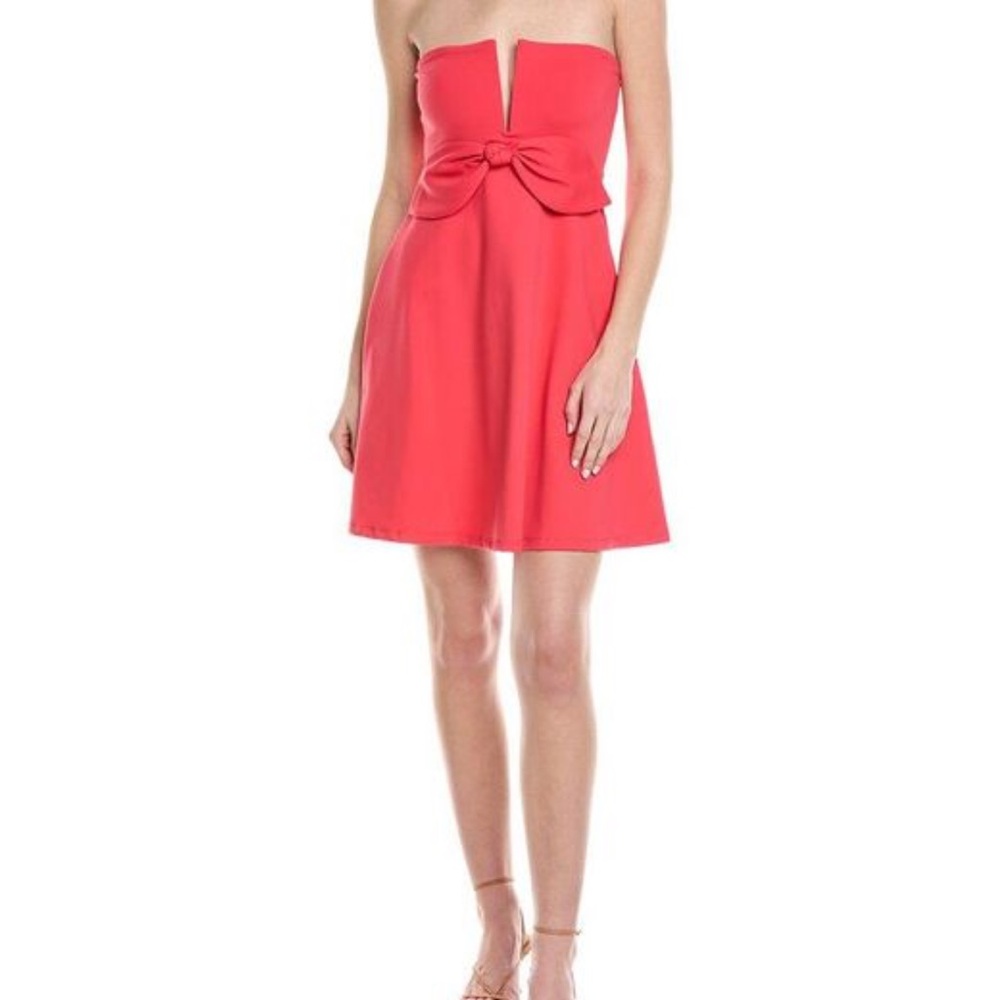 Susana Monaco Strapless Coral-Pink Bow-Front A-Line Dress